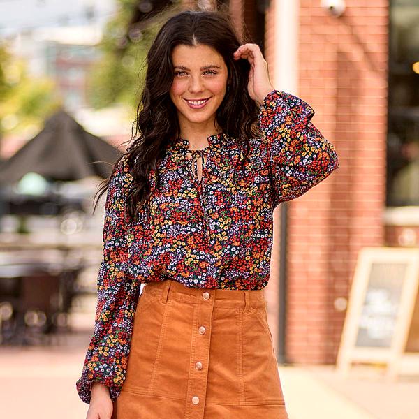 Womens Draper James Long Sleeve Floral Crepe Chiffon Blouse - image 