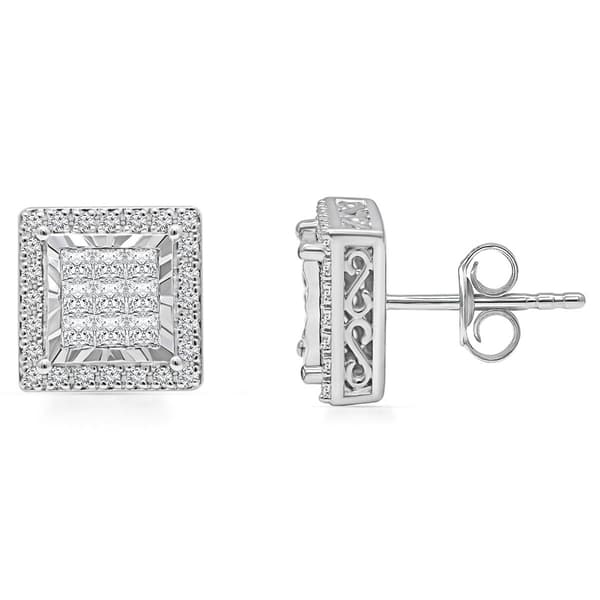 Diamond Classics(tm) White Gold Princess Cut Diamond Earrings - image 