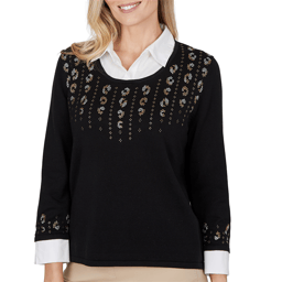 Womens Alfred Dunner Cityscape Embellished Two in One Sweater