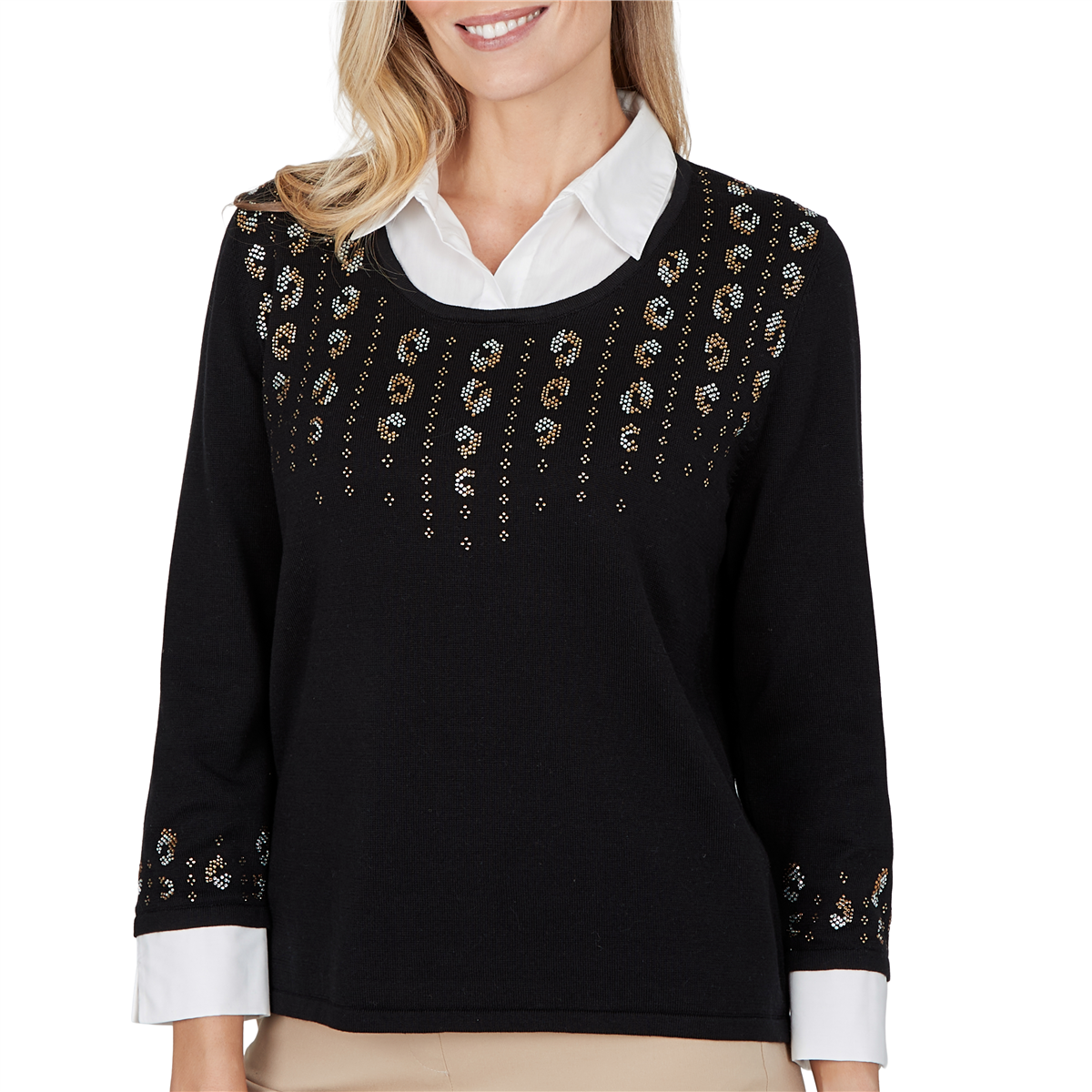 Womens Alfred Dunner Cityscape Embellished Two in One Sweater