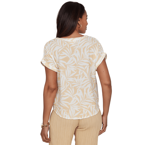 Petite Emaline Verde Grove II Short Roll Sleeve Leaf Blouse