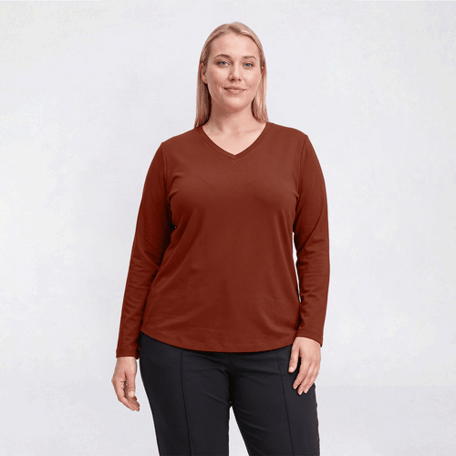 Plus Size Hasting & Smith Long Sleeve Solid V Neck Tee - image 