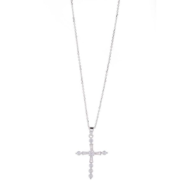 Design Collection Silver-Tone Cross Pendant Necklace