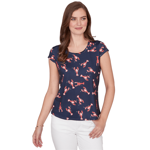 Womens Emaline Sapphire Serenade II Cap Sleeve Lobster Tee