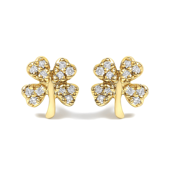 Haus of Brilliance 10kt. Gold Diamond 4-Leaf Clover Stud Earrings - image 