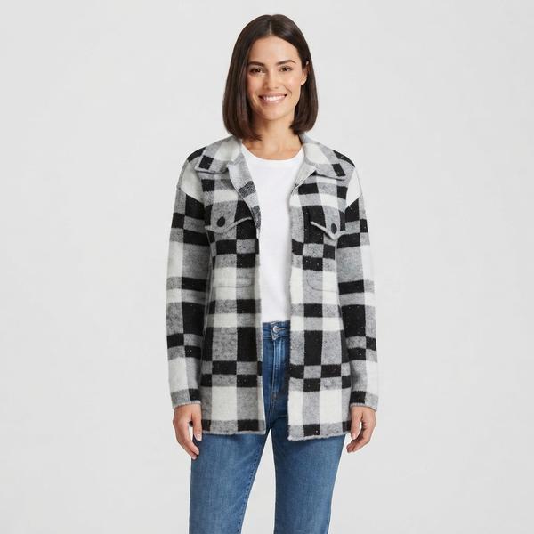 Womens By Design Long Sleeve Open Front Plaid Coatigan - image 