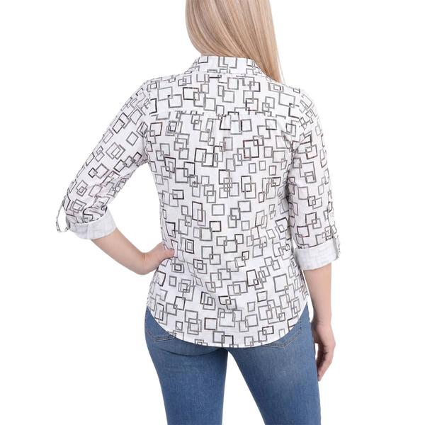 Petite NY Collection Foil Airflow Casual Button Down