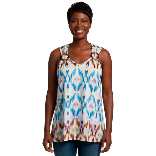 Womens C''est La Vie Sleeveless V-Neck Shoulder Ring Ikat Tank Top - image 
