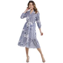 Womens Mlle Gabrielle 3/4 Sleeve Print Cotton Tier Midi Dress