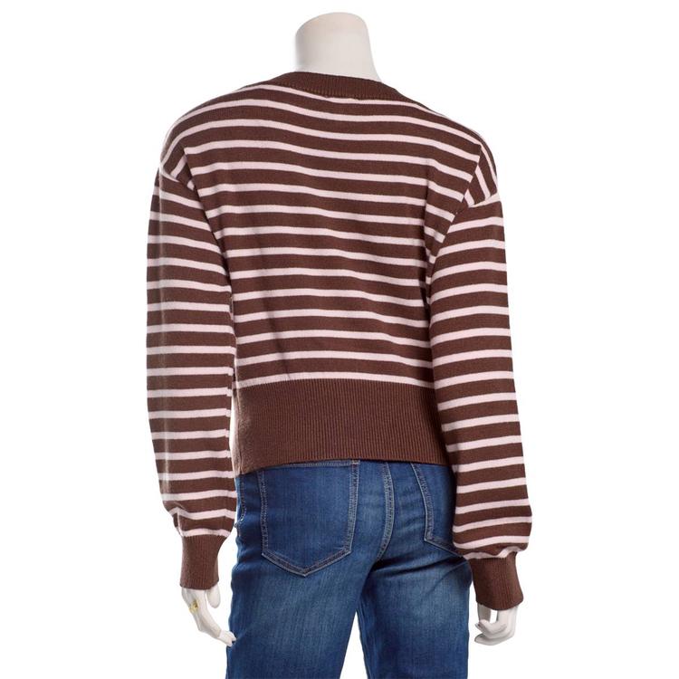 Juniors Pink Rose Ballet Neck Ribbed Pullover Sweater - Brown
