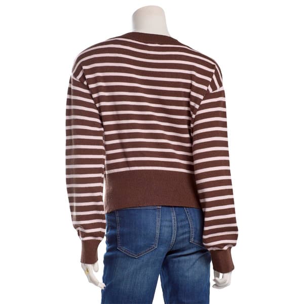 Juniors Pink Rose Ballet Neck Ribbed Pullover Sweater - Brown