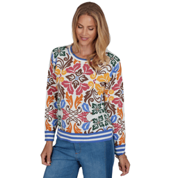 Womens Ruby Rd. Game of Luxe Floral Damask Sweater