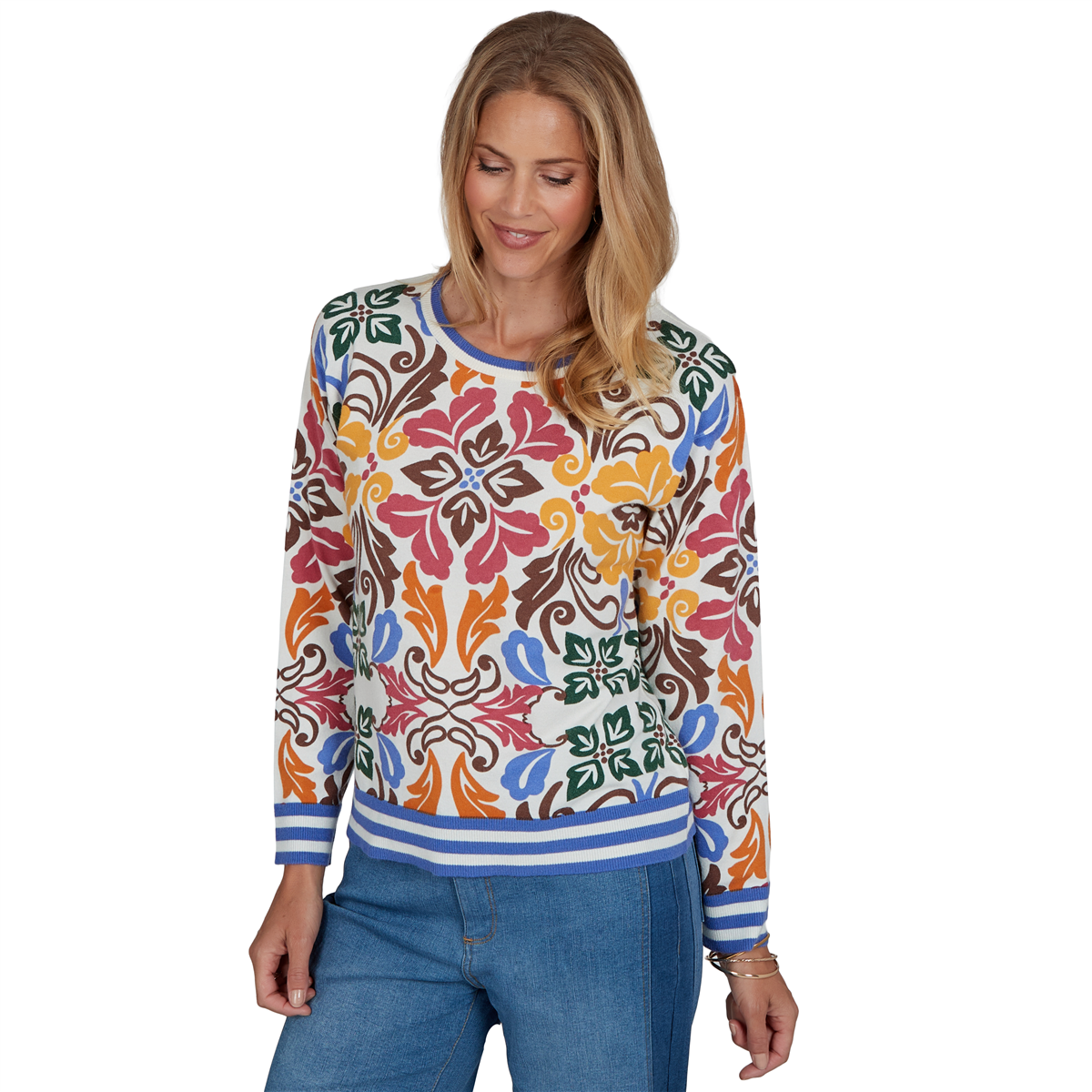 Womens Ruby Rd. Game of Luxe Floral Damask Sweater