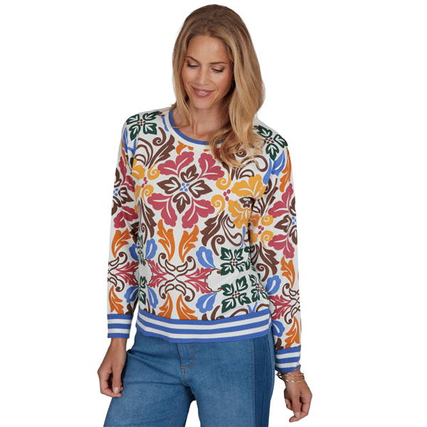 Womens Ruby Rd. Game of Luxe Floral Damask Sweater