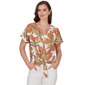 Petite Hearts of Palm Tropical Twist Eyelet Tie Hem Blouse - image 1