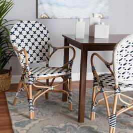 Baxton Studio Bryson French Blue & White Weaving Bistro Chair