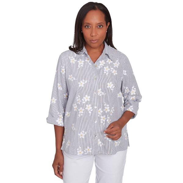 Womens Alfred Dunner Dress Code Floral Stripe Button Down - image 