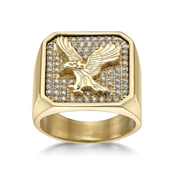Mens Lynx Gold-Tone Ion Plated Cubic Zirconia Eagle Ring - image 