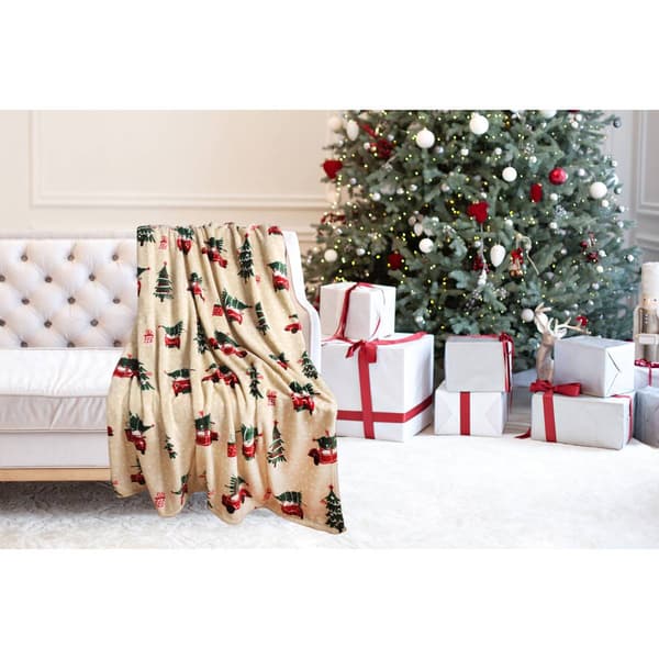 Kathy Ireland Holiday Truck Plush Flannel Throw Blanket
