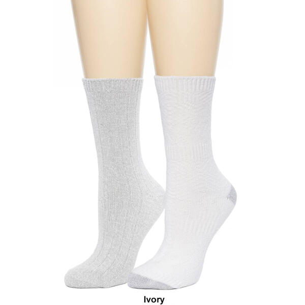 Womens Cuddl Duds® 2pk. Mixed Texture/Twist Ribbed Crew Socks