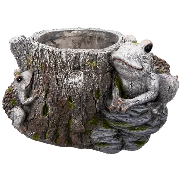 Northlight Seasonal Frogs on Tree Stump Garden Planter
