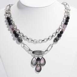 Ashley Cooper(tm) 2 Row Layered Stone Teardrop Beaded Necklace