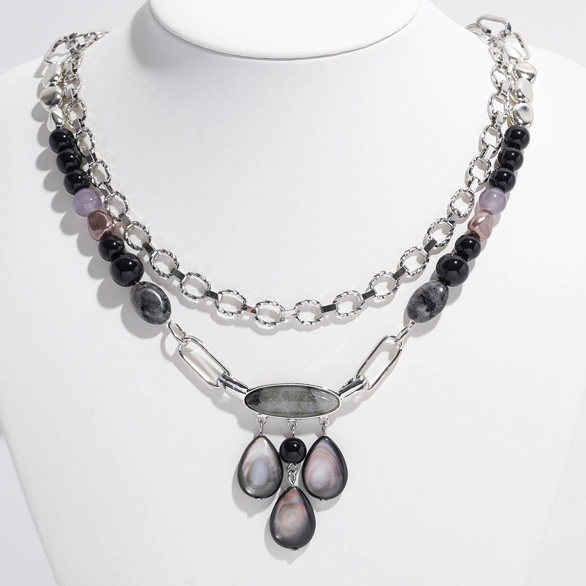 Ashley Cooper(tm) 2 Row Layered Stone Teardrop Beaded Necklace