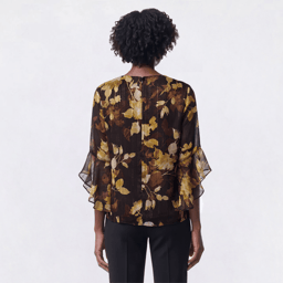 Petite Kasper 3/4 Ruffle Sleeve Lurex Leaf Blouse