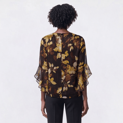 Womens Kasper 3/4 Ruffle Sleeve Lurex Leaf Blouse