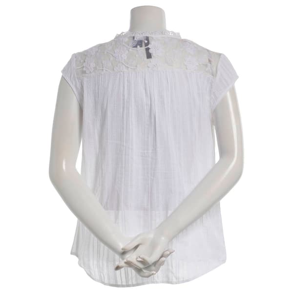 Womens Architect® Cap Sleeve Lace Button Front Blouse