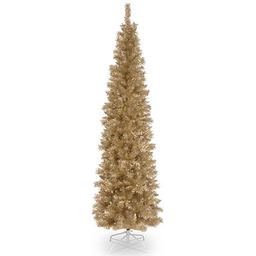 National Tree 7 Foot Champagne Tinsel Tree & Metal Stand - image 