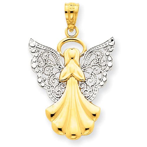 Gold Classics&#40;tm&#41; 14kt. Rhodium Filigree Angel Pendant - image 