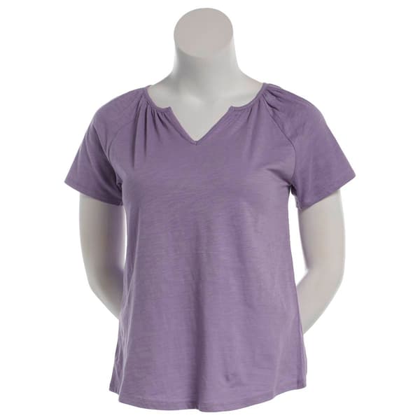 Plus Size Mountain Ridge Short Sleeve Split Neck Blouse - image 