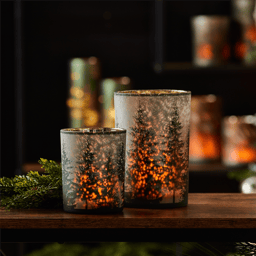Melrose Frosted Pine Mercury Glass Candle Holder - Set of 2