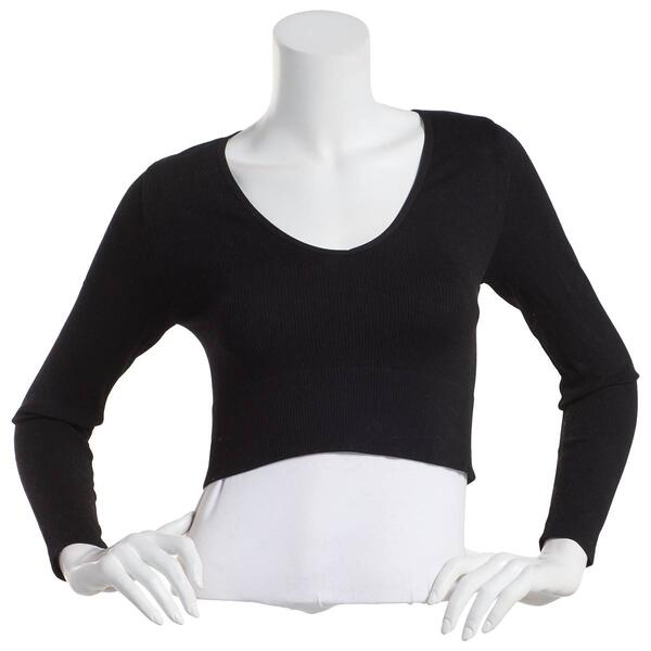 Juniors One Step Up Long Sleeve Seamless V-Neck Crop Top - image 