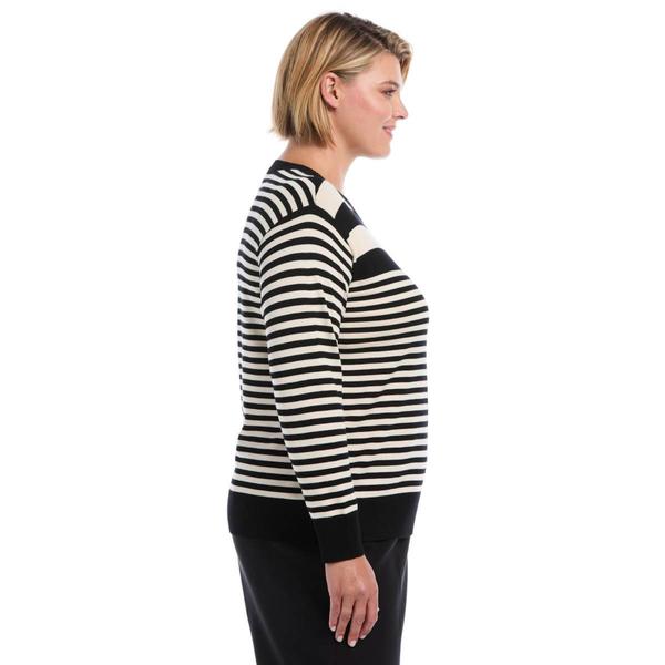 Plus Size Rafaella® Long Sleeve Stripe Crew Neck Sweater