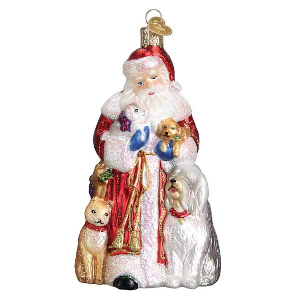 Old World Christmas Santa Furry Friends Glass Ornament