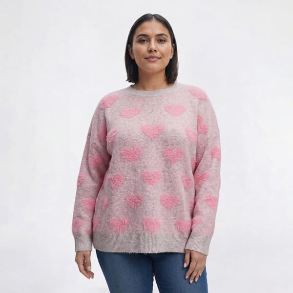 Plus Size Zac & Rachel Long Sleeve Textured Hearts Sweater