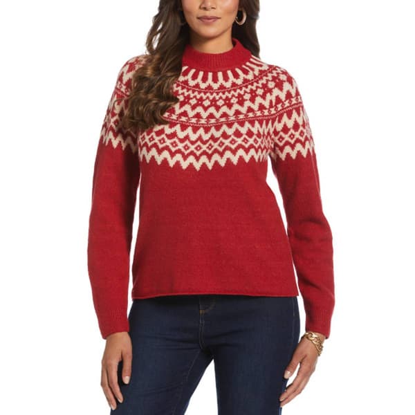 Petite Rafaella&#40;R&#41; Long Sleeve Fair Isle Mock Neck Easy Sweater
