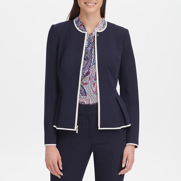 Womens Tommy Hilfiger Long Sleeve Piped Zip Front Blazer - image 