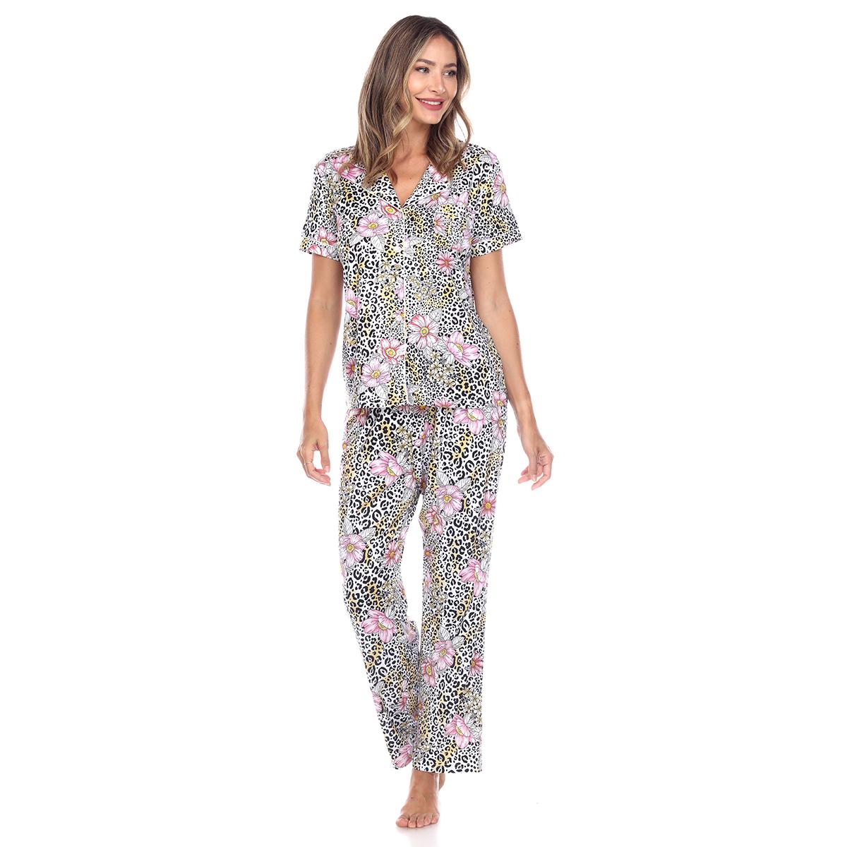 Womens White Mark 2pc. Leopard Floral Pajama Set