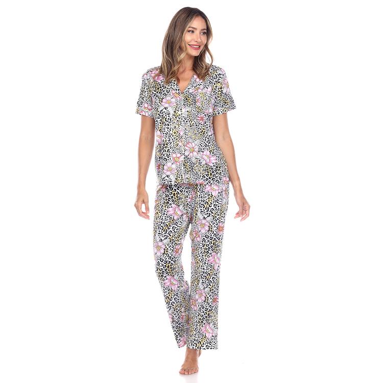 Womens White Mark 2pc. Leopard Floral Pajama Set