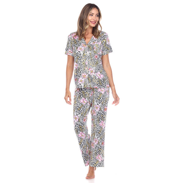 Womens White Mark 2pc. Leopard Floral Pajama Set - image 