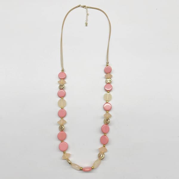 Ashley Cooper(tm) Worn Gold & Coral Shell Station Cord Necklace - image 