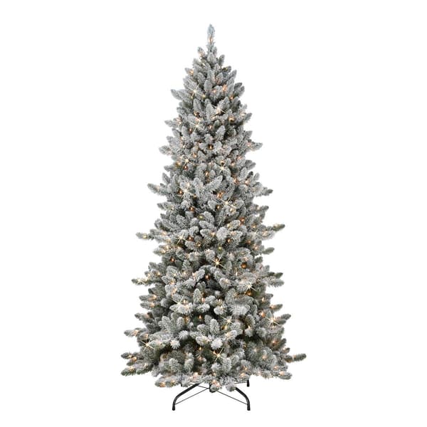 Puleo International 6.5ft. Pre-Lit Flocked Spruce Christmas Tree - image 