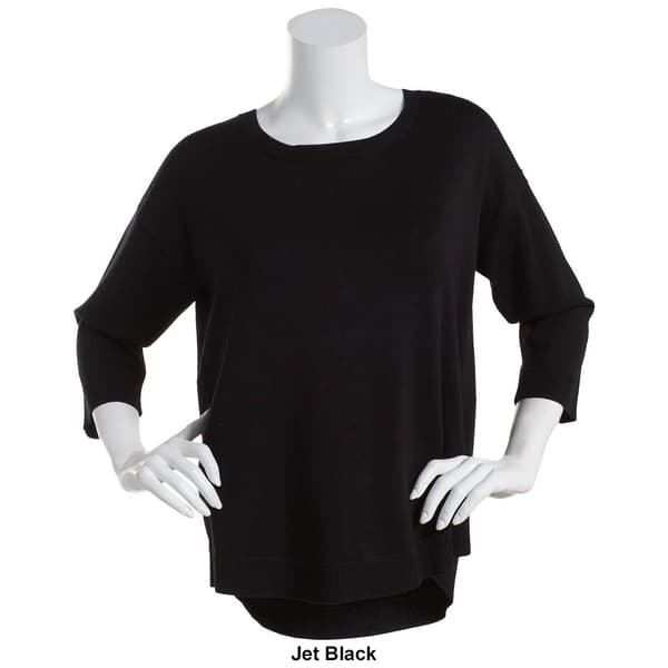 Womens Cable & Gauge 3/4 Sleeve Button Back Sweater