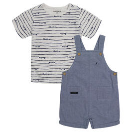 Baby Boy &#40;12-24M&#41; Nautica Logo Stripe Denim Shortalls Set
