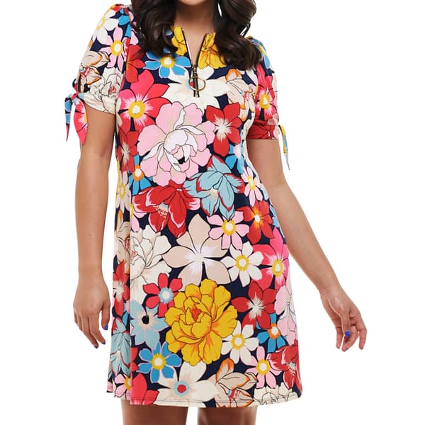 Petite MSK Short Sleeve Half Zip Neck Floral Shift Dress