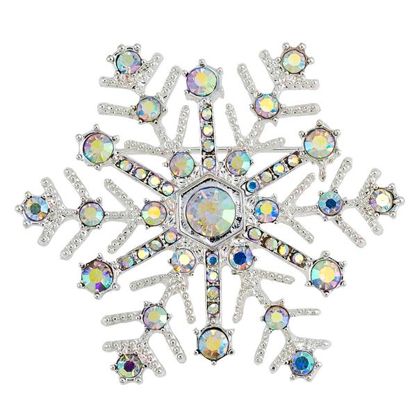 Gold-Tone Crystal Snowflake Pin - image 