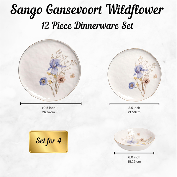 Sango Gansevoort Wildflower 12pc. Luxury Porcelain Dinnerware Set